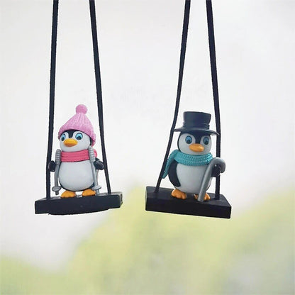 Swing Sled Penguin Car Pendant Gentleman Penguin Auto Rearview Mirror Decoration