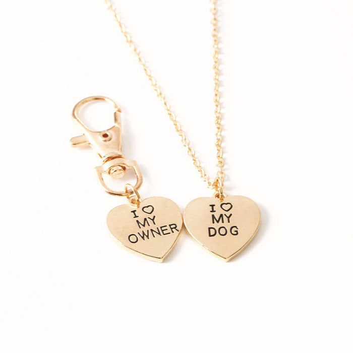 "I Love My Owner & I Love My Dog" Pet Collar Necklace Two-Piece Set