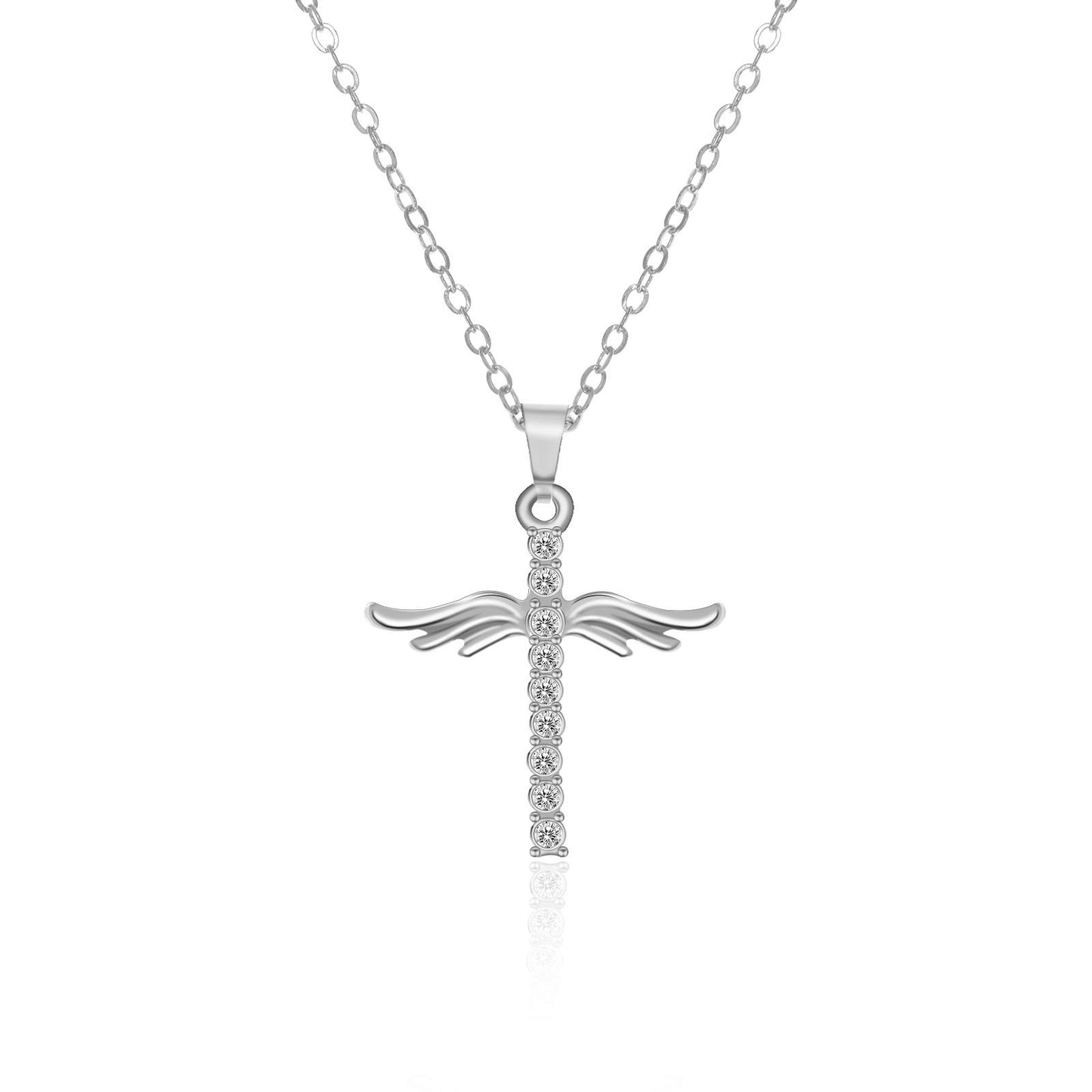 Gold/Silver Crystal Gem Cross Angel Wings Necklace