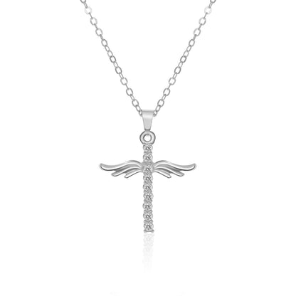 Gold/Silver Crystal Gem Cross Angel Wings Necklace