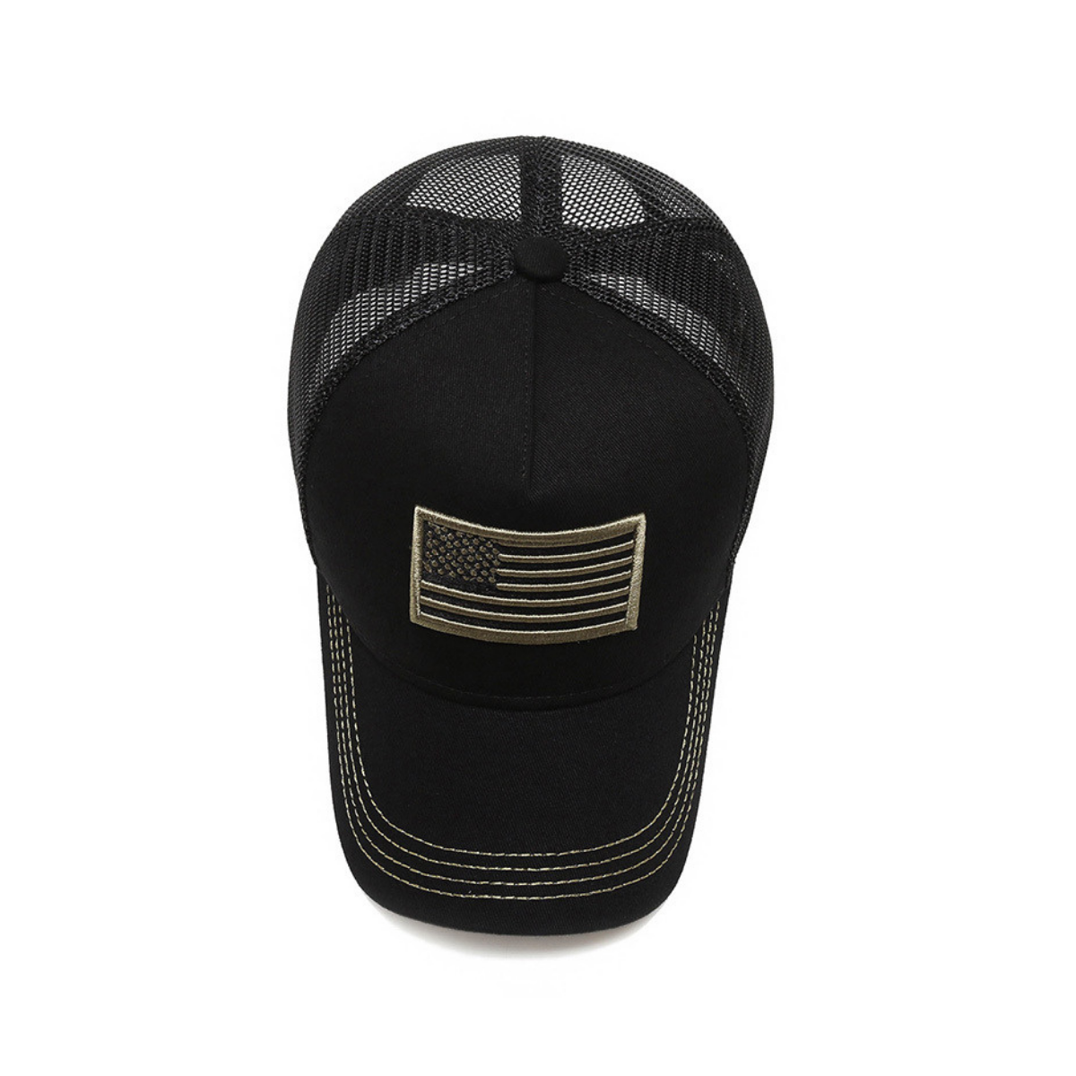 American Flag PAtch Breathable Mesh Hat With Adjustable Strap - USA