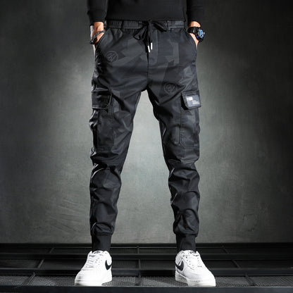 Multi-Pocket Neutral Dark Camo Ankle-slim Cargo Pants