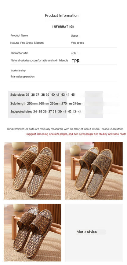 Natural Rattan Straw Mat Design Flat Thin Household  Slippers