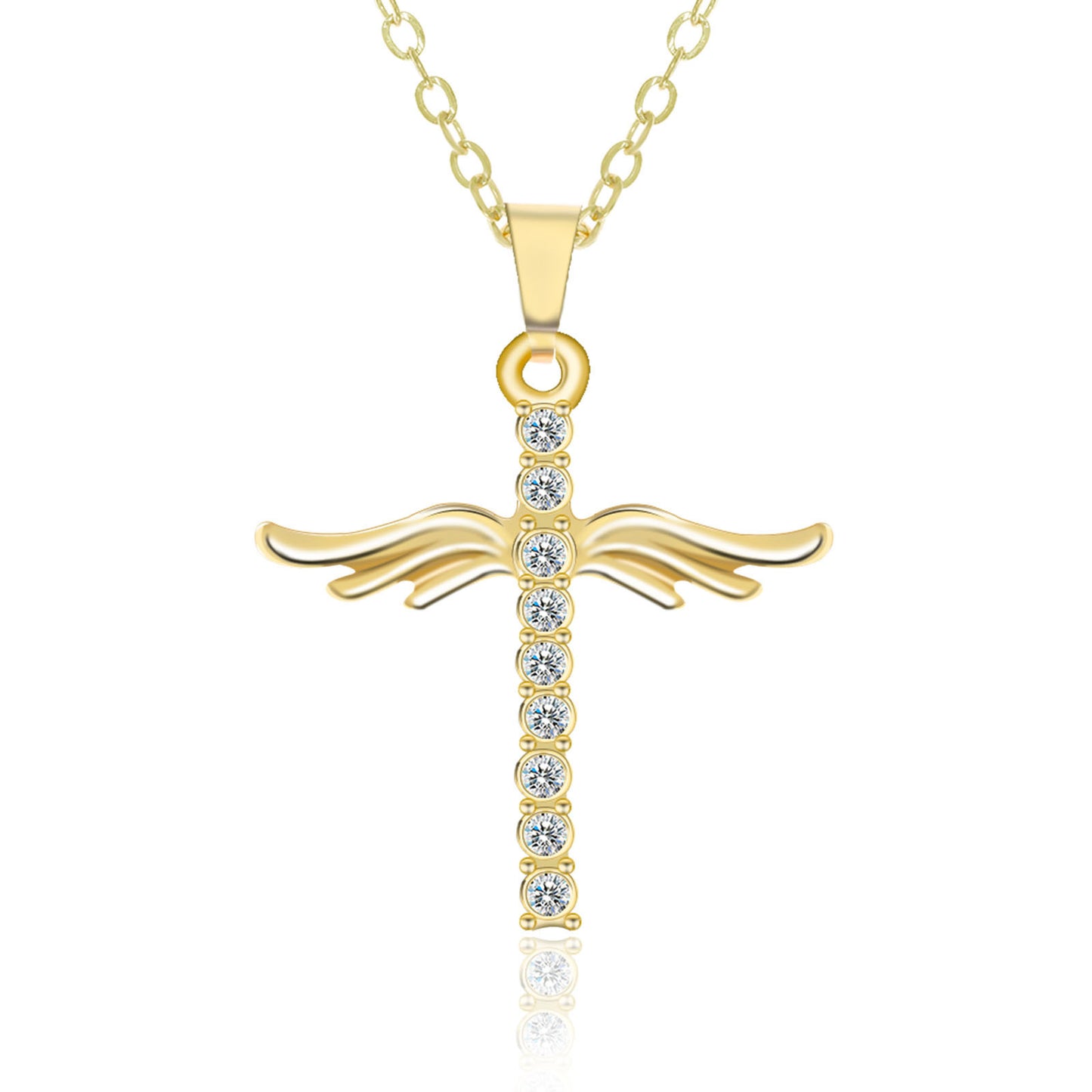 Gold/Silver Crystal Gem Cross Angel Wings Necklace