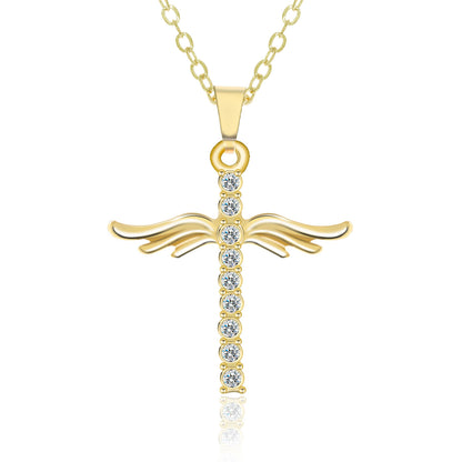 Gold/Silver Crystal Gem Cross Angel Wings Necklace