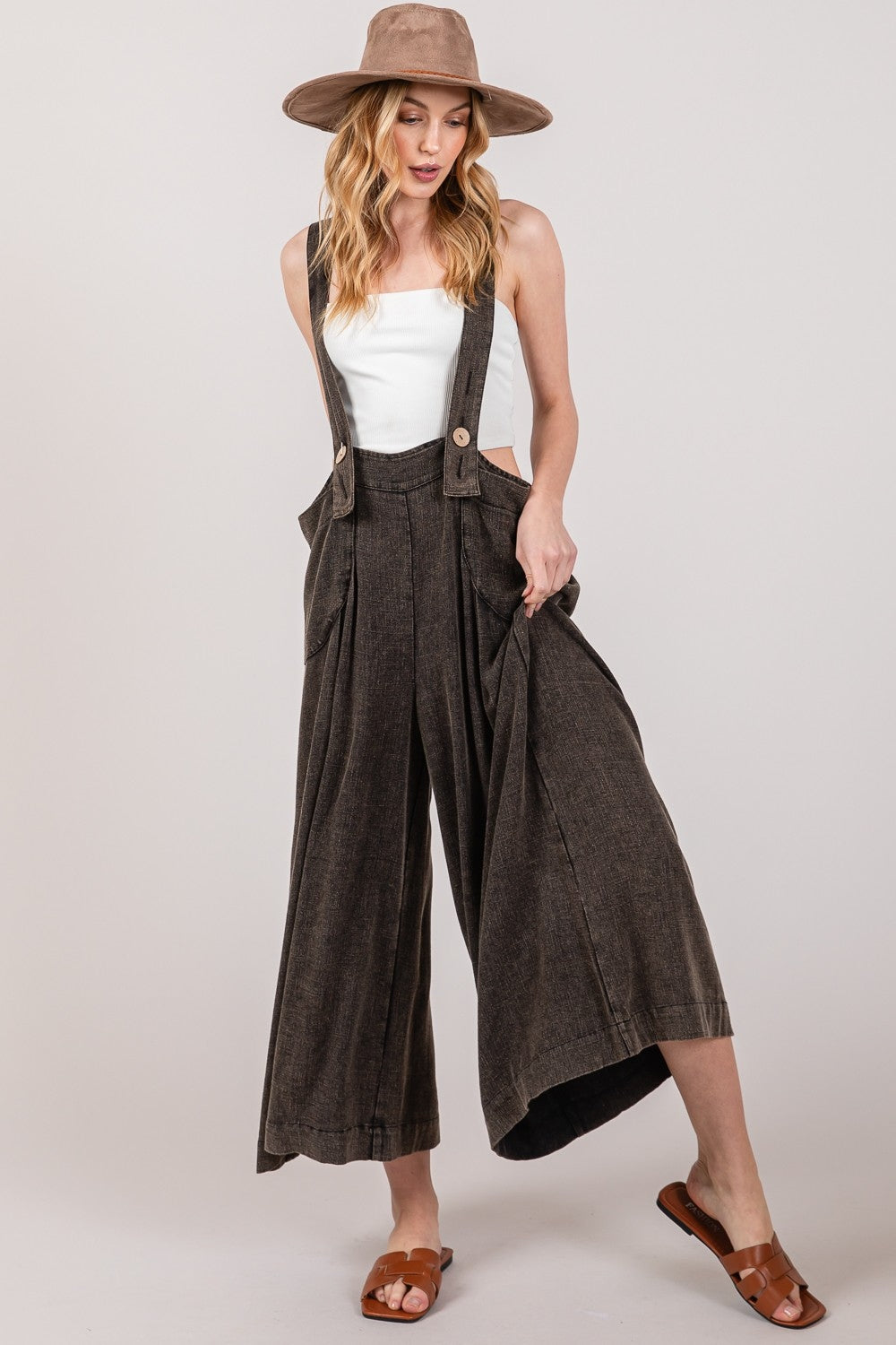 Wide Skirt Overalls Shoulder Straps Pants