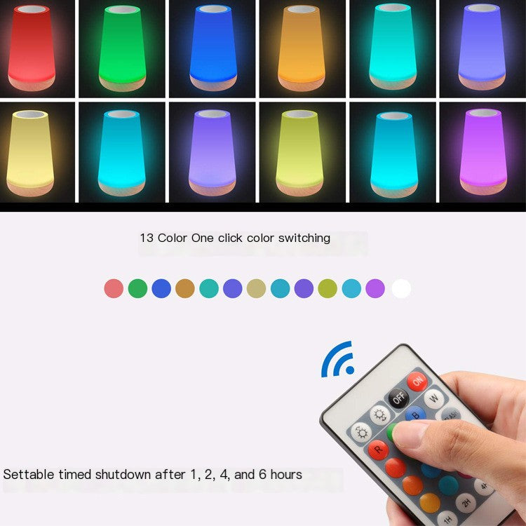 RGB Touch & Remote Control - Wood Base Night Lamp