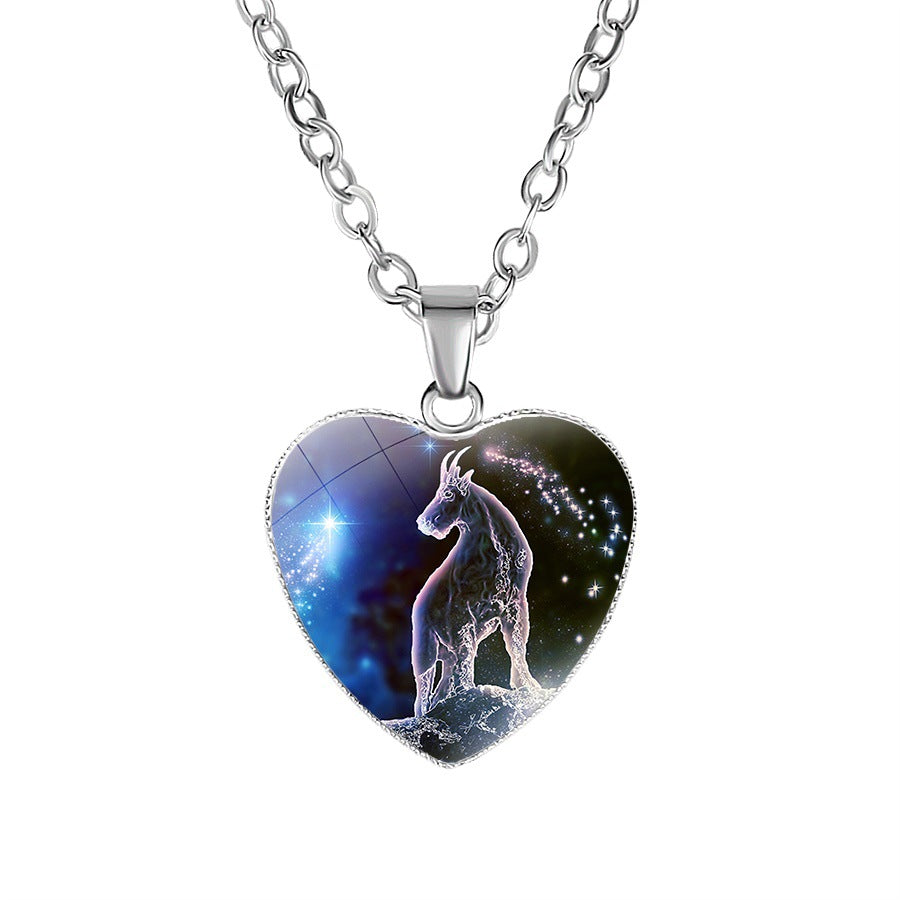 Constellation Zodiac Sign Heart Pendant Necklace