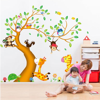 Cartoon Animal Tree Double Removable Wall Sticker 60x90cm