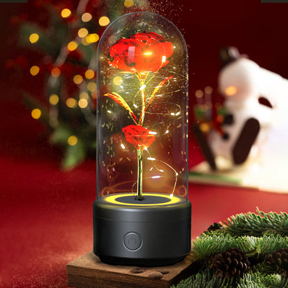 2 en 1 luz LED de flor rosa y luz nocturna de regalo con altavoz Bluetooth