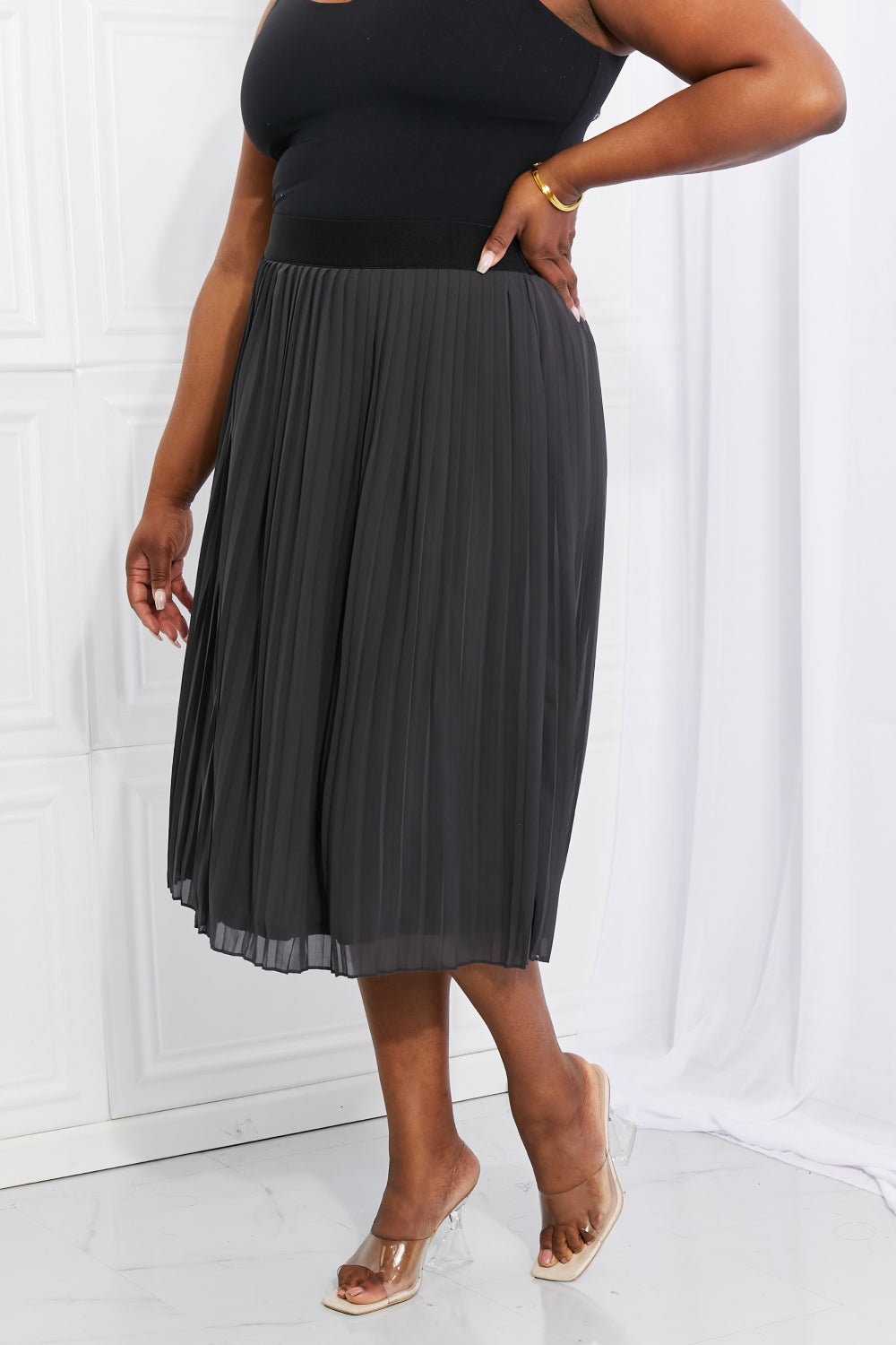 Zenana Midi Pleated Chiffon Skirt