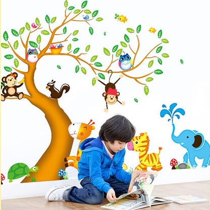 Cartoon Animal Tree Double Removable Wall Sticker 60x90cm