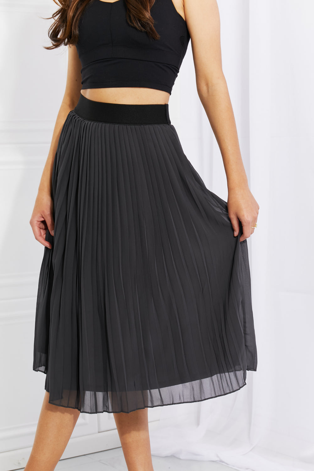 Zenana Midi Pleated Chiffon Skirt