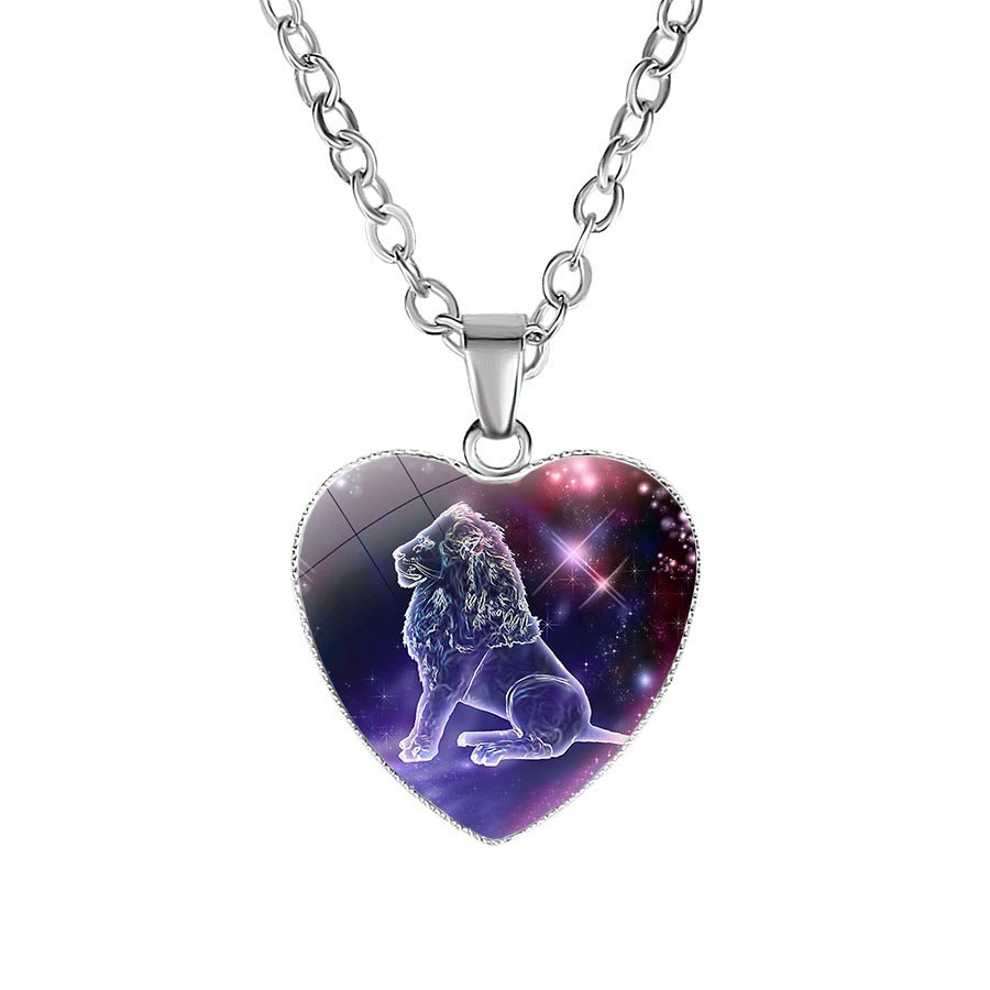 Constellation Zodiac Sign Heart Pendant Necklace