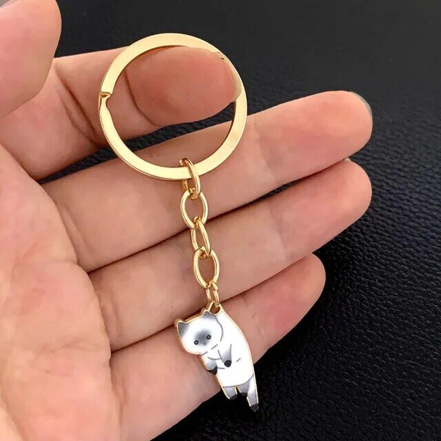 Cute Cat Pet Golden Keychain Key Ring