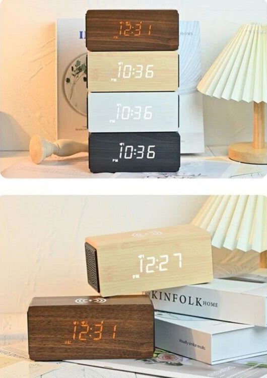 Reloj digital de carga rápida inalámbrico con altavoz Bluetooth de 15 W