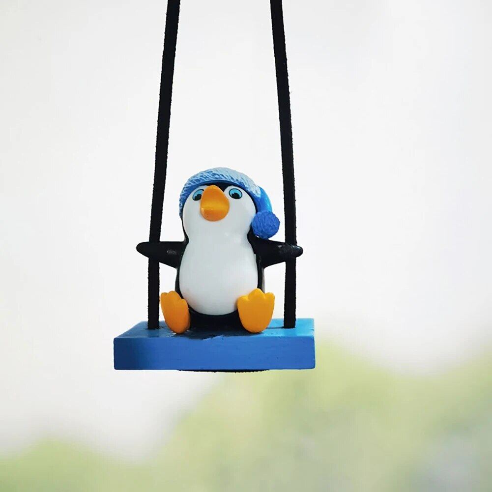 Swing Sled Penguin Car Pendant Gentleman Penguin Auto Rearview Mirror Decoration