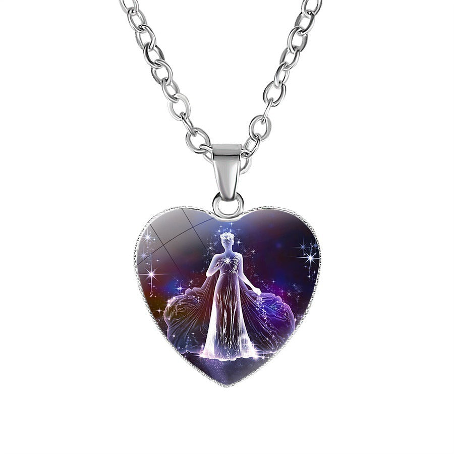 Constellation Zodiac Sign Heart Pendant Necklace