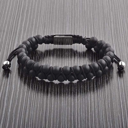 Pulsera ajustable con cuentas de piedra de ágata negra 