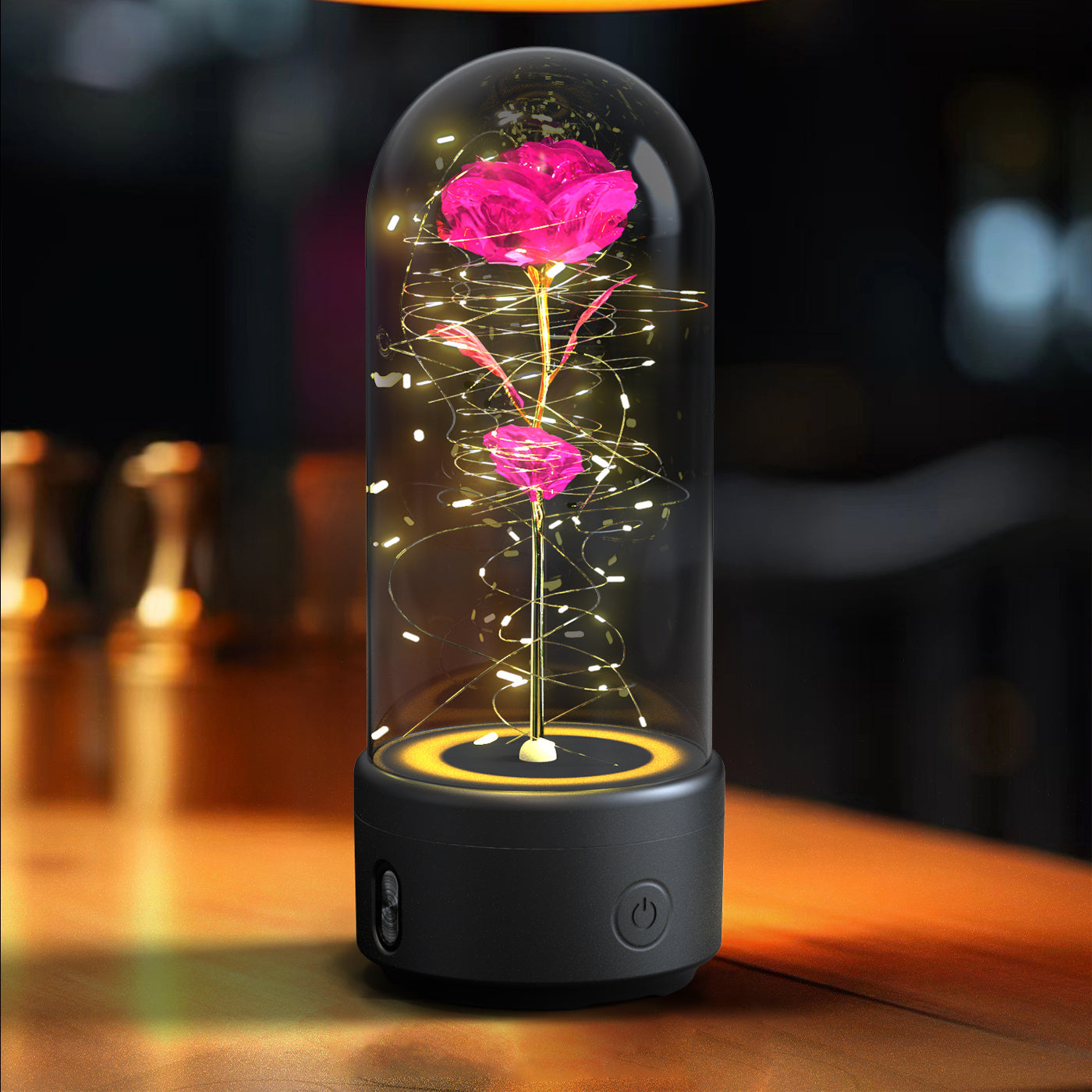 2 en 1 luz LED de flor rosa y luz nocturna de regalo con altavoz Bluetooth