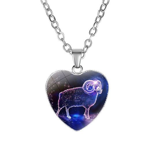 Constellation Zodiac Sign Heart Pendant Necklace