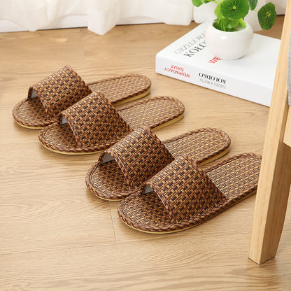 Natural Rattan Straw Mat Design Flat Thin Household  Slippers