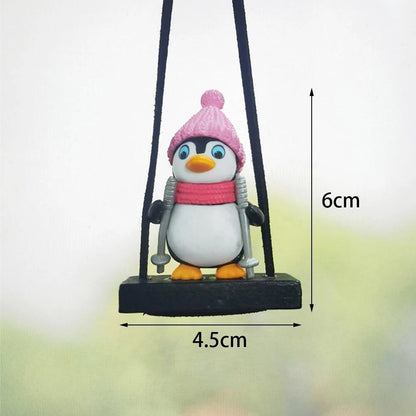 Colgante de coche de pingüino, trineo oscilante, decoración de espejo retrovisor automático de pingüino de caballero