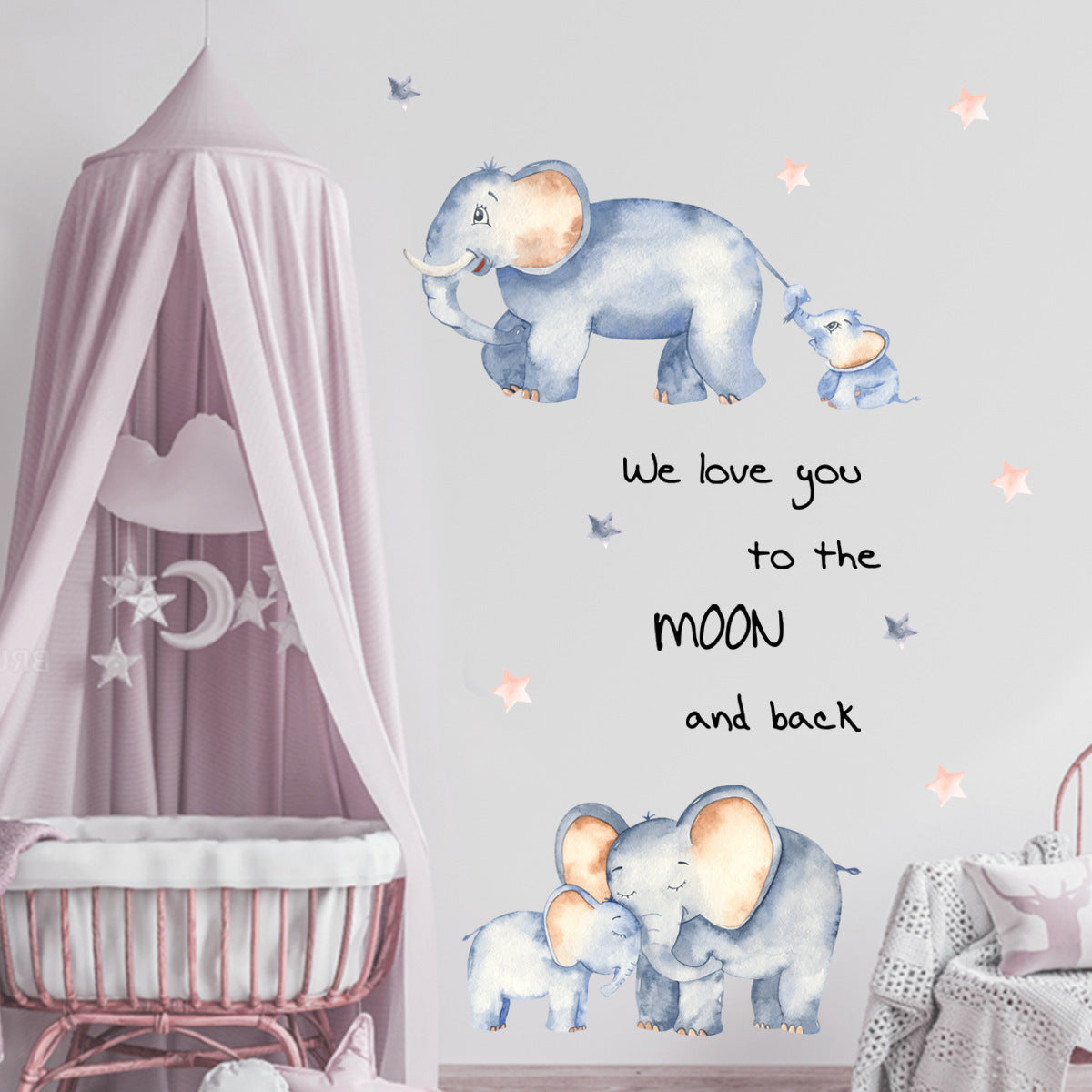 Cartoon Elephant Family Wall Stickers For Kid's Room