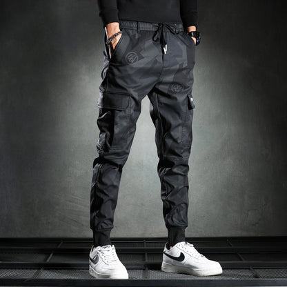 Multi-Pocket Neutral Dark Camo Ankle-slim Cargo Pants