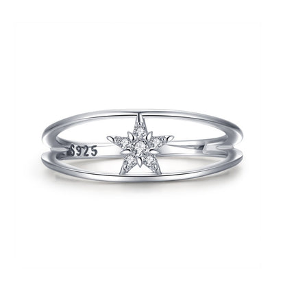 925 Sterling Silver Star Crystal Ring Double Design