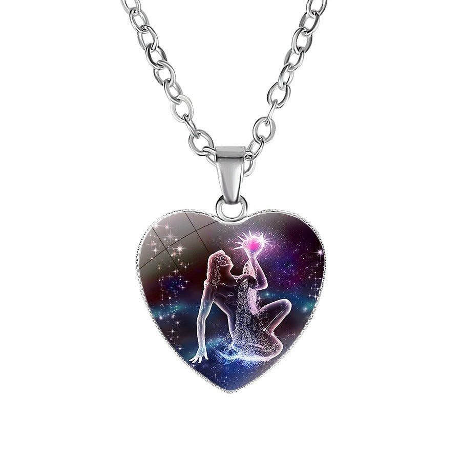 Constellation Zodiac Sign Heart Pendant Necklace