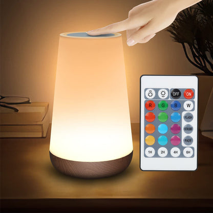 RGB Touch & Remote Control - Wood Base Night Lamp