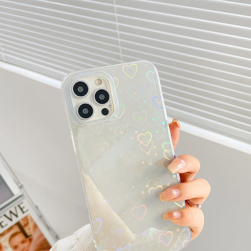 Holographic Heart Print Translucent Silicone Phone Case