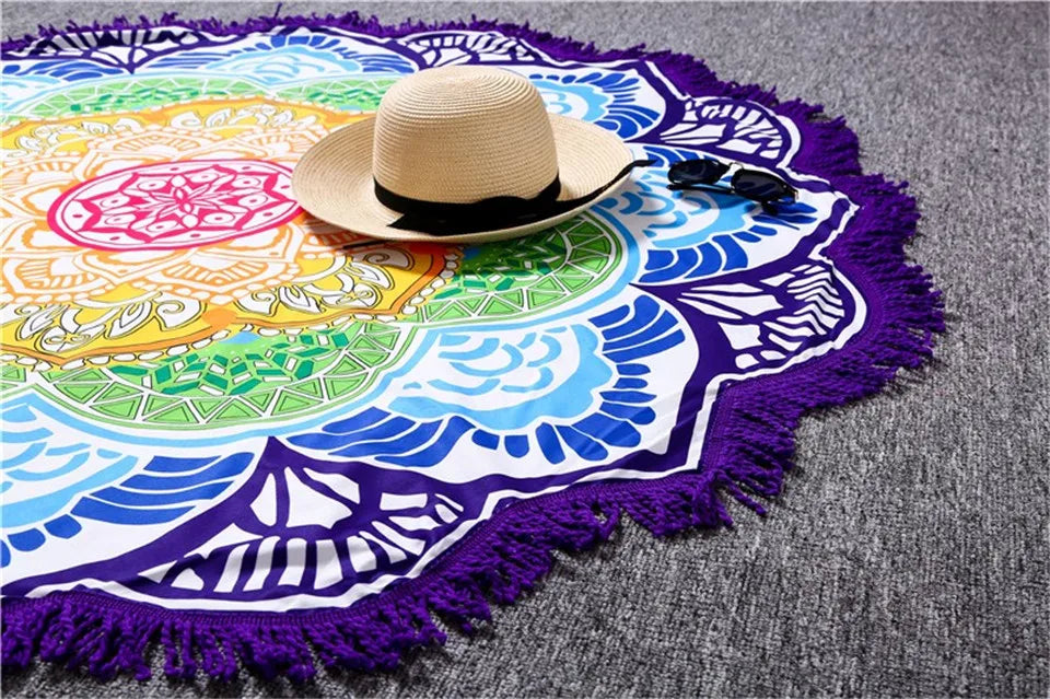 60"in. Mandalla Tassel Round Yoga Towel Mat