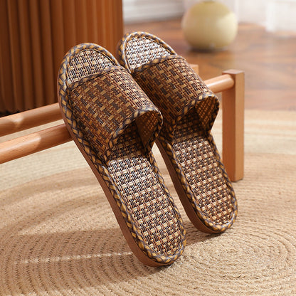 Natural Rattan Straw Mat Design Flat Thin Household  Slippers