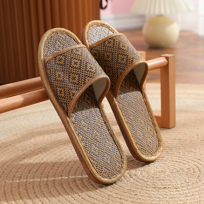 Natural Rattan Straw Mat Design Flat Thin Household  Slippers