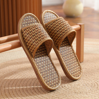 Natural Rattan Straw Mat Design Flat Thin Household  Slippers