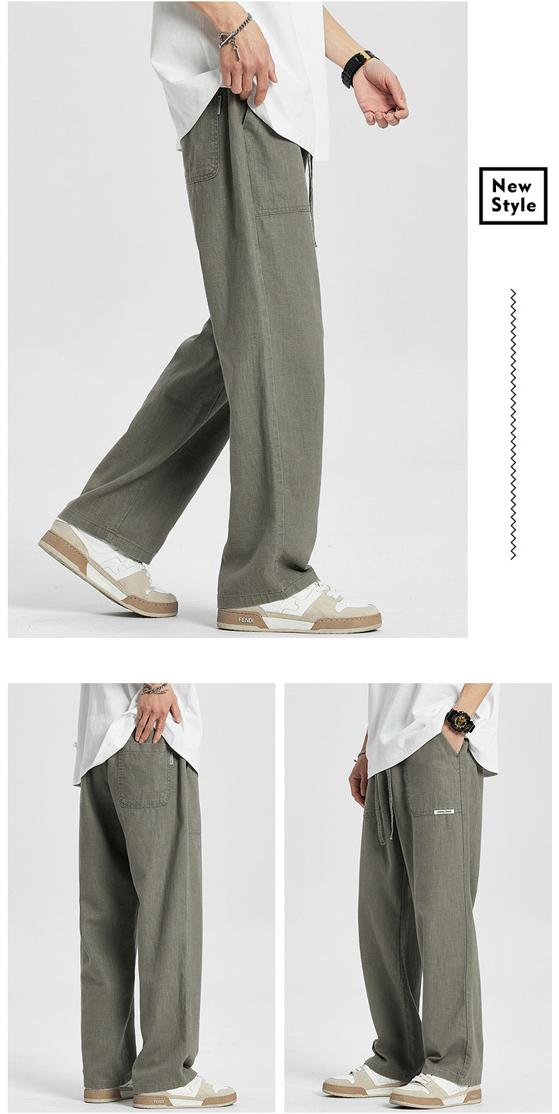 2024 American Style Cotton and Linen Casual Pants