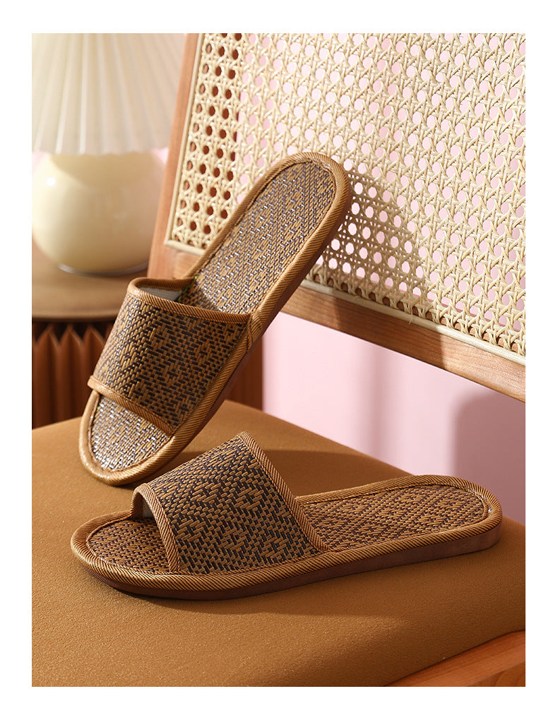 Natural Rattan Straw Mat Design Flat Thin Household  Slippers