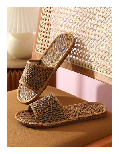 Natural Rattan Straw Mat Design Flat Thin Household  Slippers