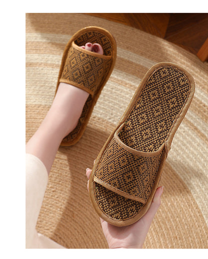 Natural Rattan Straw Mat Design Flat Thin Household  Slippers