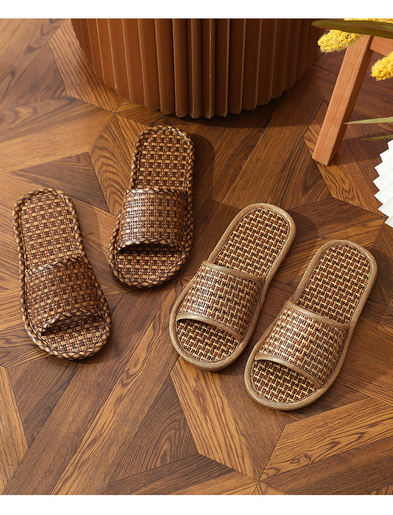 Natural Rattan Straw Mat Design Flat Thin Household  Slippers