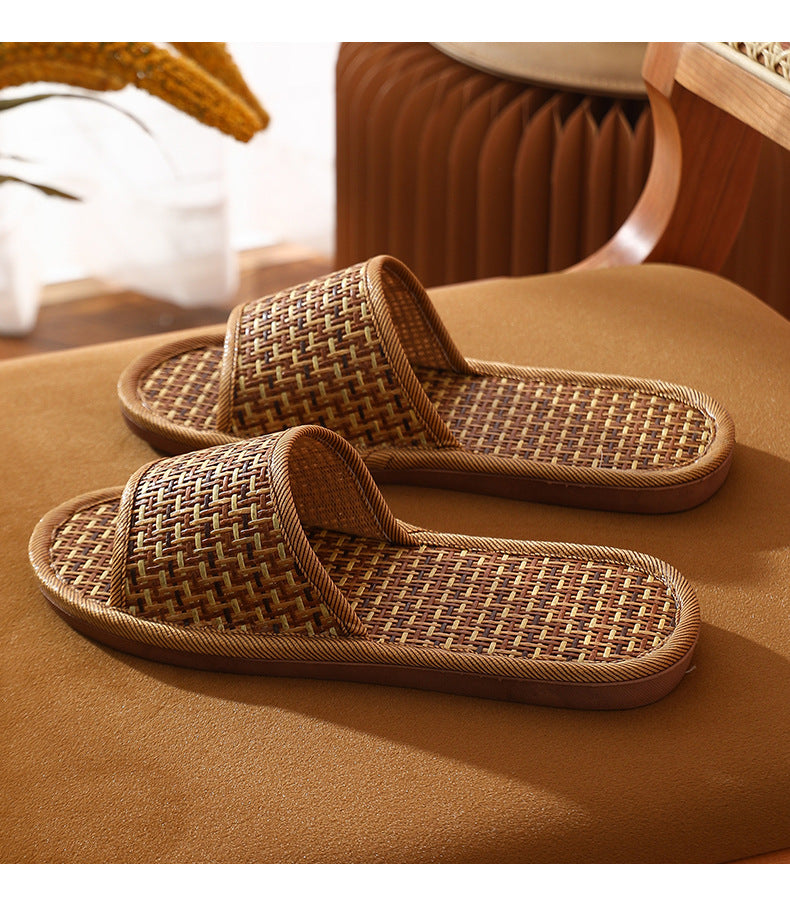 Natural Rattan Straw Mat Design Flat Thin Household  Slippers