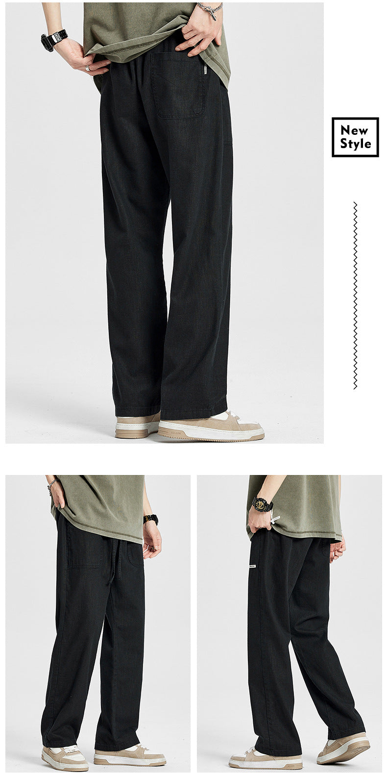 2024 American Style Cotton and Linen Casual Pants