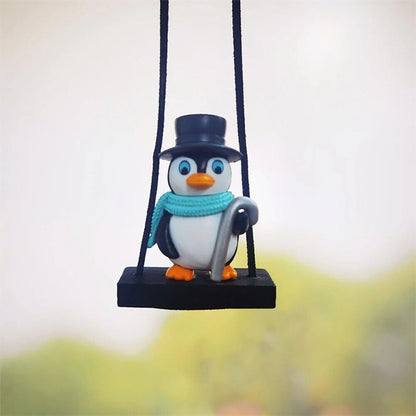 Colgante de coche de pingüino, trineo oscilante, decoración de espejo retrovisor automático de pingüino de caballero