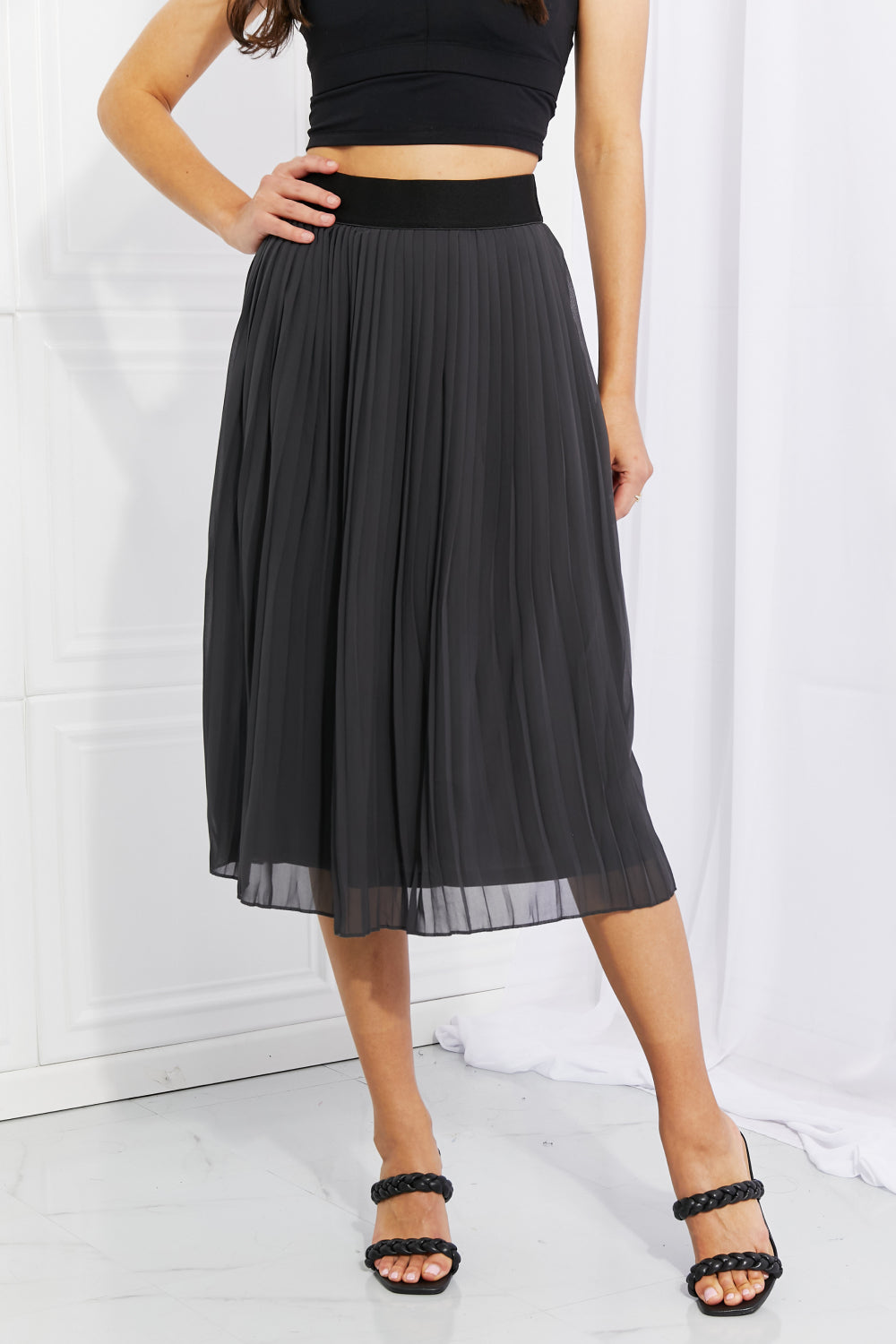 Zenana Midi Pleated Chiffon Skirt