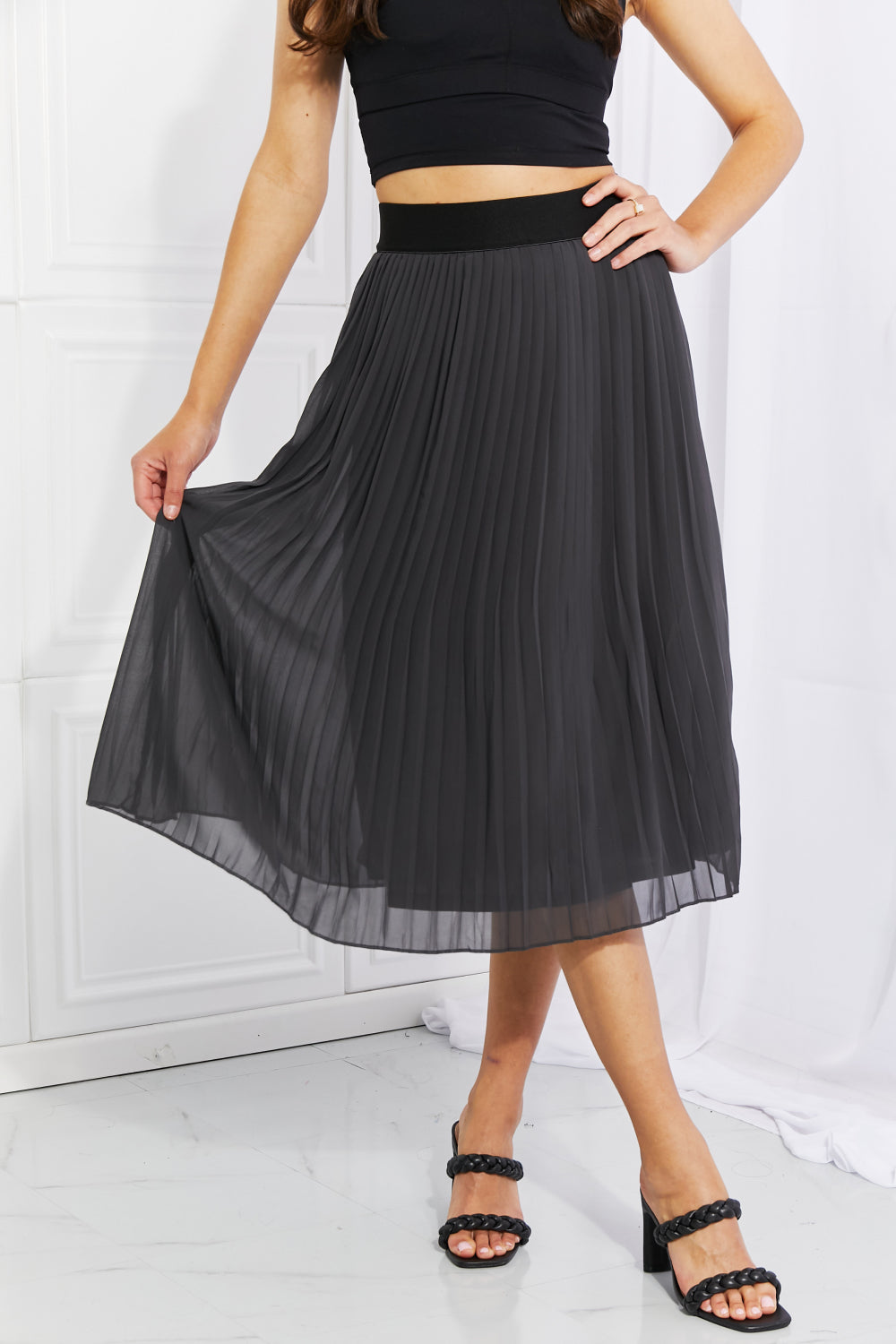 Zenana Midi Pleated Chiffon Skirt