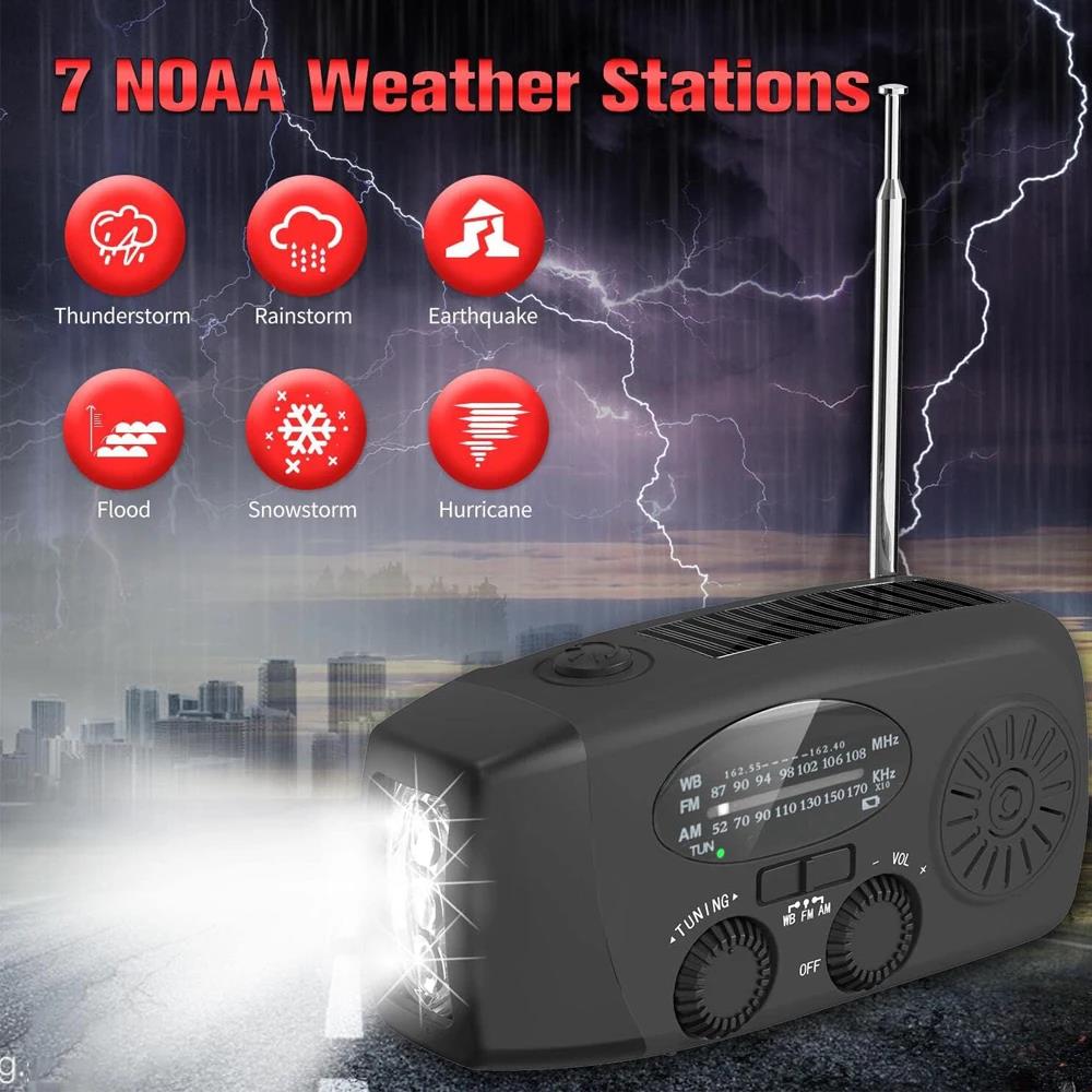 Upgraded Solar Powered Hand Crank Radio, USB Charger, SOS Flashlight