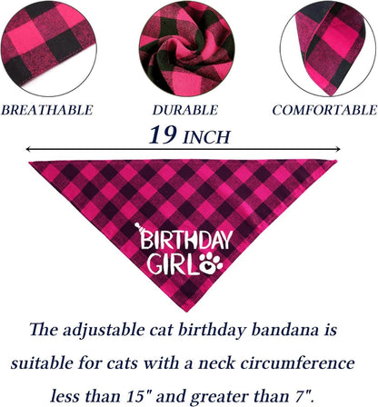 Pet Birthday Plaid Scarf Bandana, Glitter Hat & Bow Tie Set