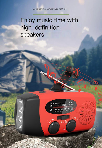 Upgraded Solar Powered Hand Crank Radio, USB Charger, SOS Flashlight